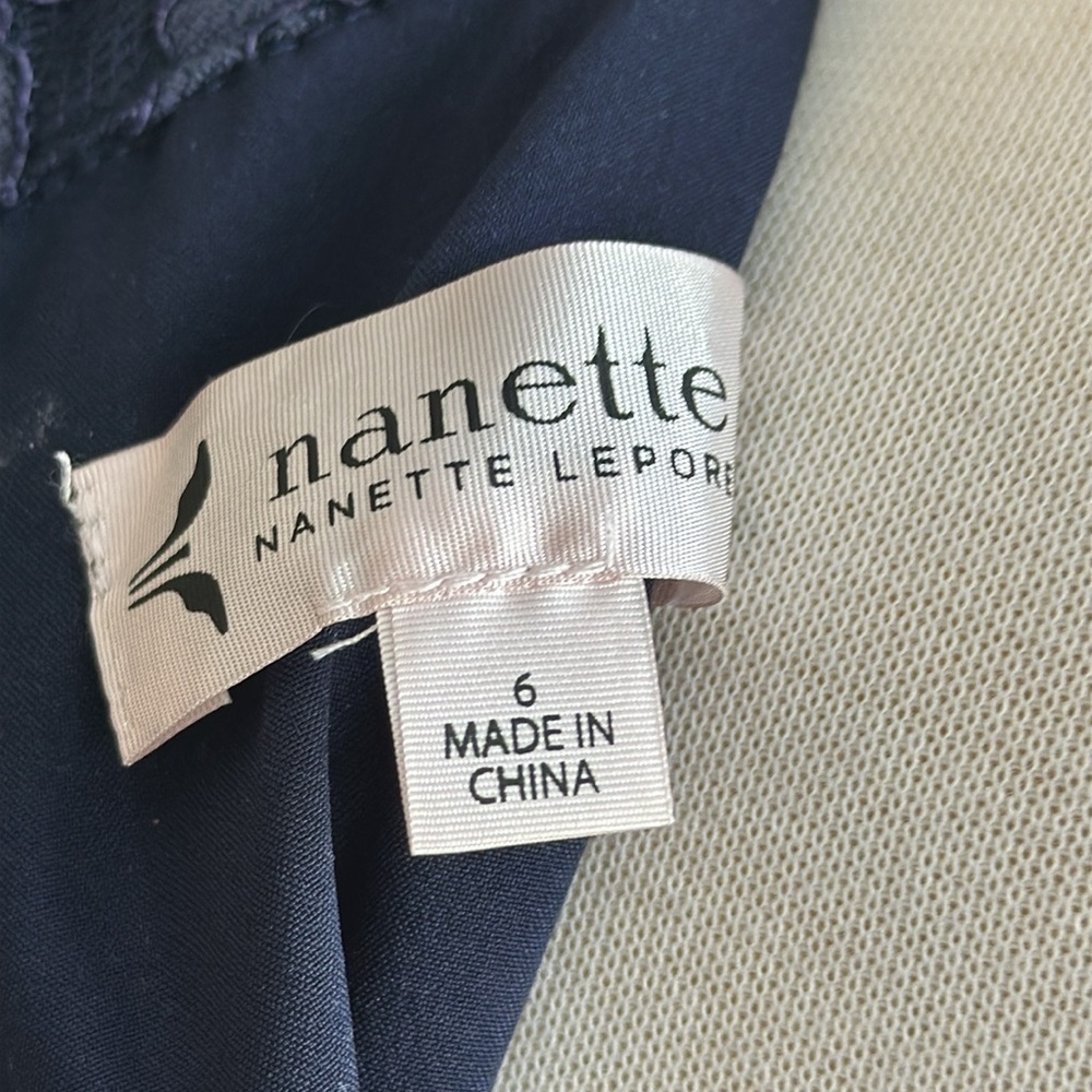 Nanette Lepore Navy Blue Lace Collared Pleated Flounce Hem Shift Dress 6 EUC - Picture 8 of 8